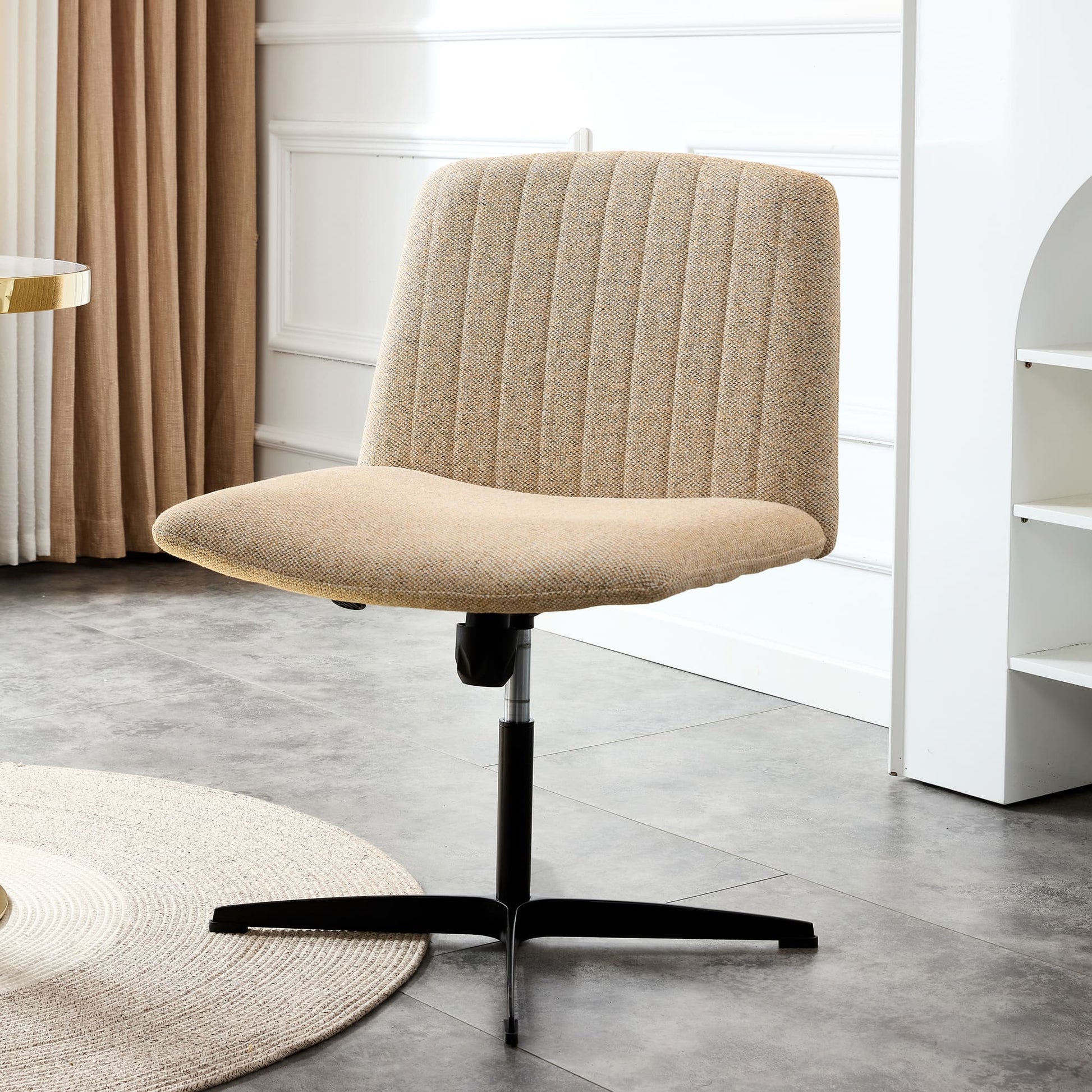 Modern Contemporary Height Adjustable Fabric Office Swivel Chair- Beige_0