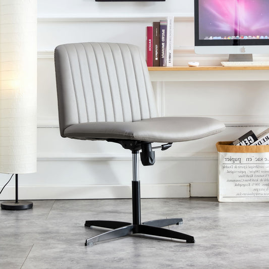 Height Adjustable 360 ° Swivel Cushioned PU Office Chair with Black Foot - Gray_0