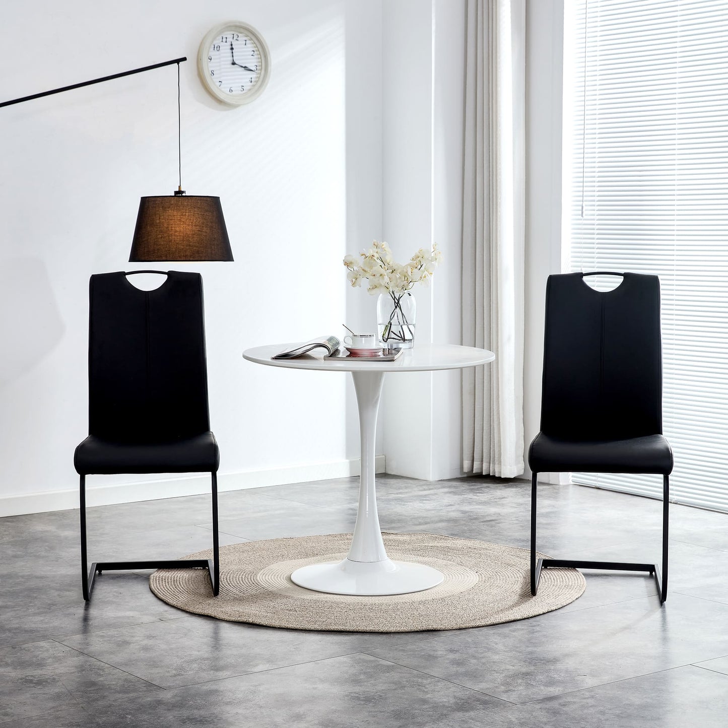 2 pcs Modern Design Dining Kitchen Chair PU Leather with Metal Legs- Black_1