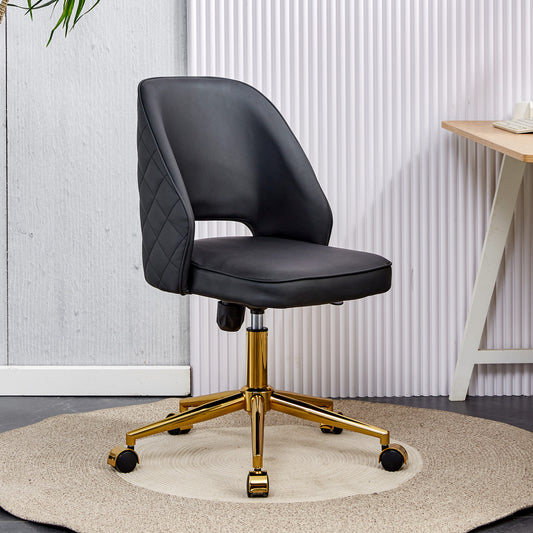 Height Adjustable PU Leather Upholstered Home and Office Swivel Chair- Black_0