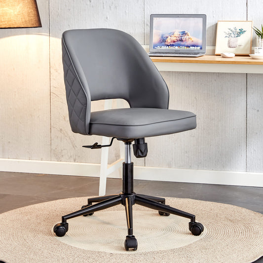 Height Adjustable PU Leather Upholstered Home and Office Swivel Chair- Dark Gray_0