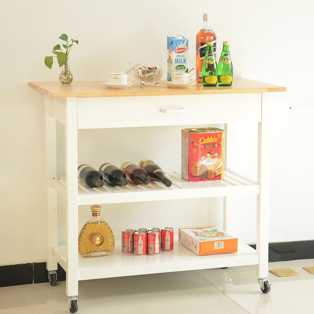Simple Design Mobile Kitchen Island with Two Lockable Wheels- White_0