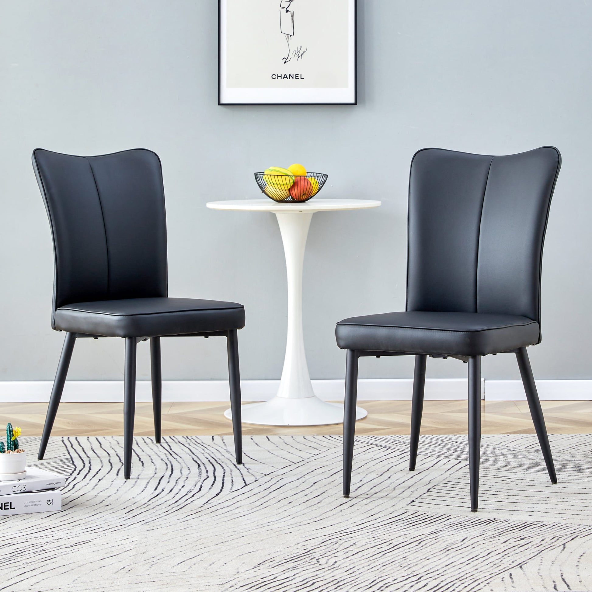 Simple Design PU Leather Upholstered Modern Kitchen Dining Chair- Black_0