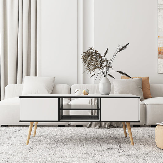Coffee Table with Solid Wood Legs Support and Big Storage Space- White_0