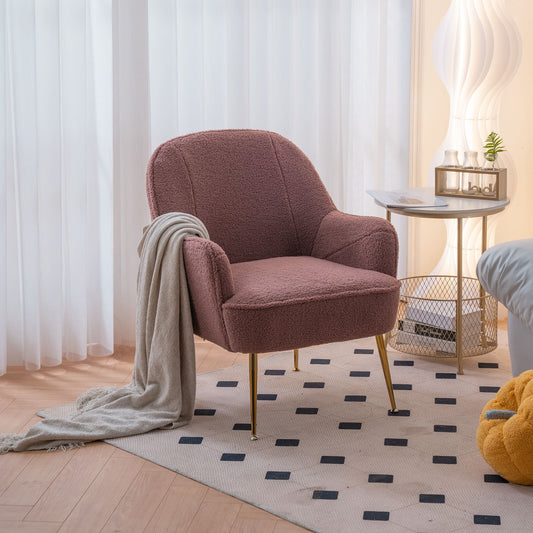 Modern Teddy Fabric Shell Chair Accent Armchair with Golden Legs- Red_0
