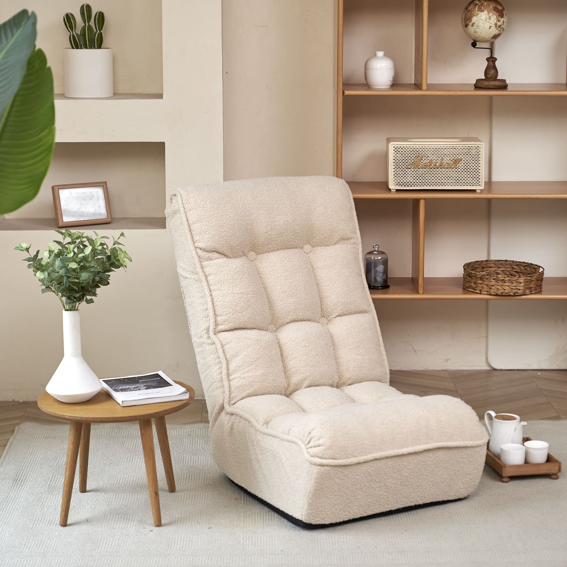 Single Seater Japanese Style Thick Cushioned Lazy Tatami Recliner Sofa- White_0