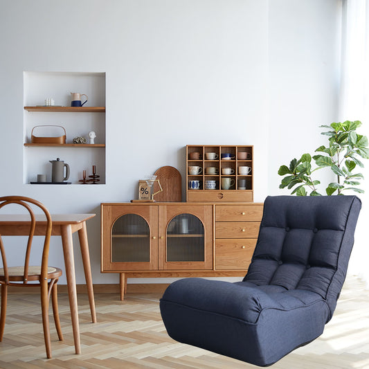 Single Seater Japanese Style Thick Cushioned Lazy Tatami Recliner Sofa- Navy_0