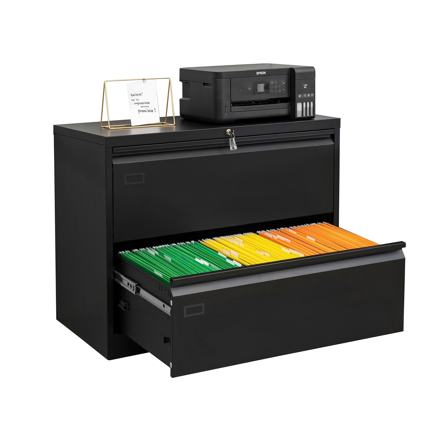 2 Drawer Lateral Metal Filing Cabinet for Legal/Letter A4 Size Documents- Black_0