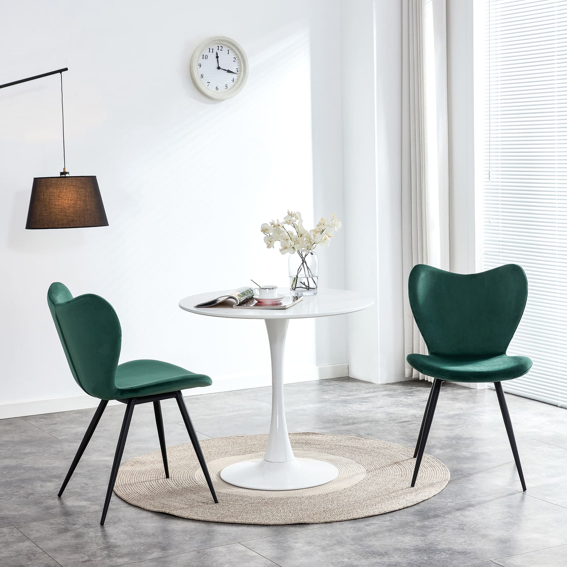 Dark Green Velvet Upholstered Chair Dining Chair with Metal Legs Set of 2_0