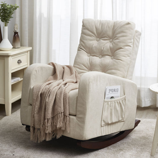 Single Sofa Living Room Chair Lazy Recliner Comfortable Fabric High Back Armchair- Beige_0