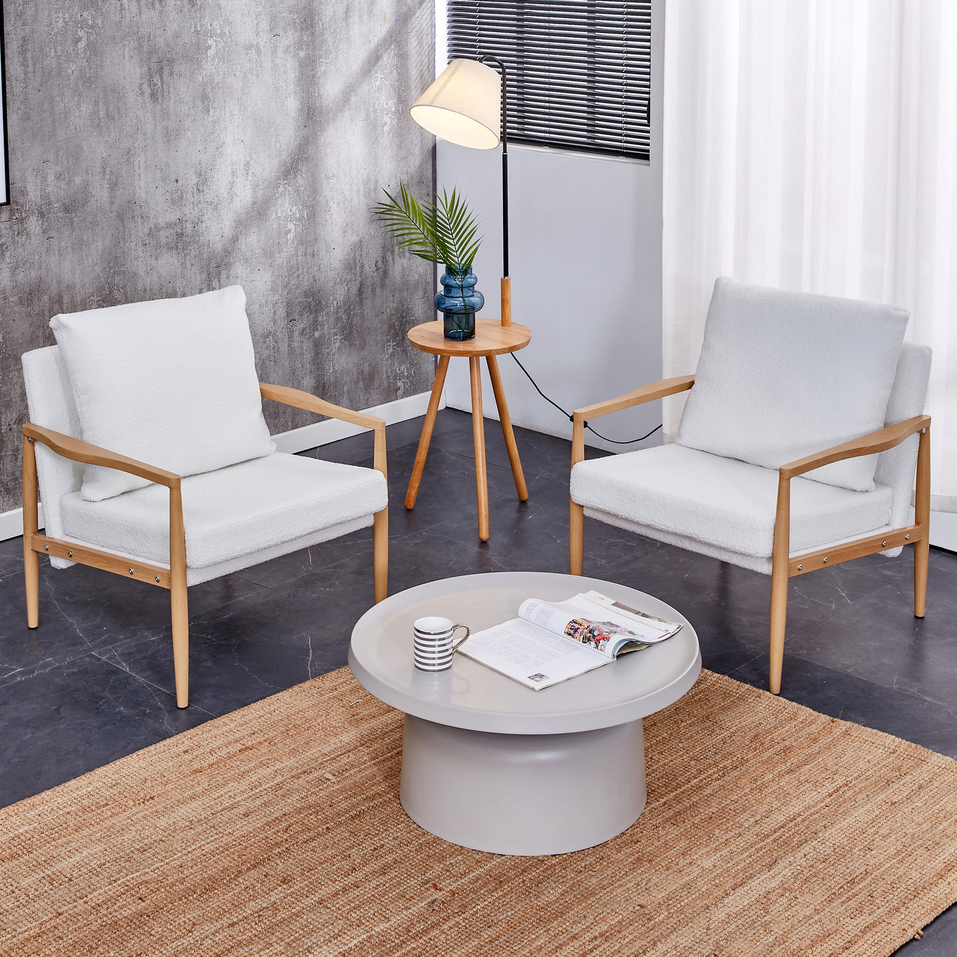 Set of 2 Teddy Velvet Mid Century Modern Accent Armchair with Metal Frame- White_1
