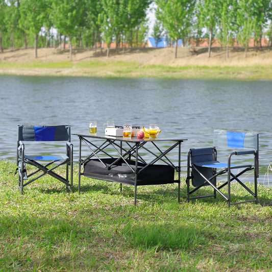 Set of 3 Outdoor Roll up Table and Folding Chair Set Portable Camping Set in Blue_0