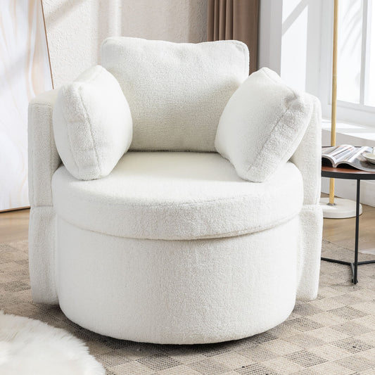 Modern Teddy Fabric Swivel and Storage Lounge Chair with Pillow Set- Ivory_0