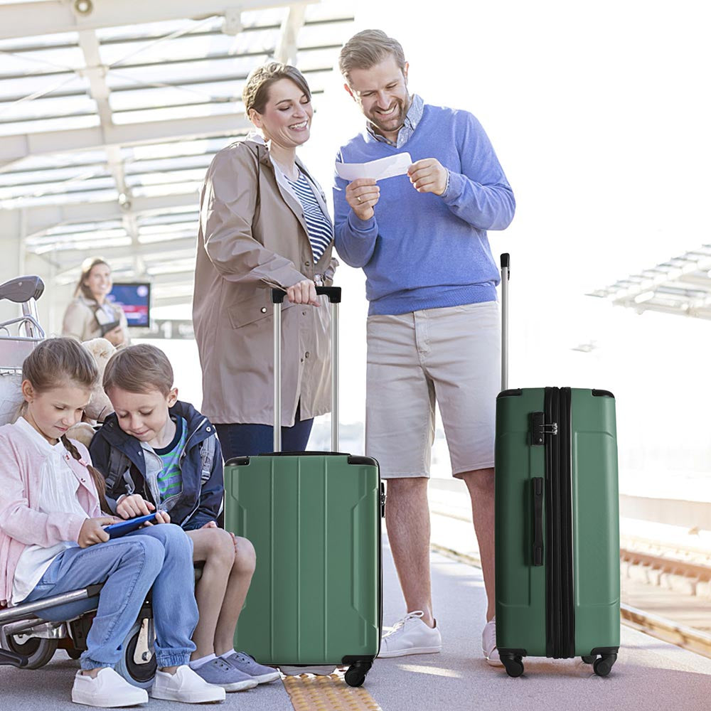 Set of 3 Piece Expandable Lightweight Spinner Suitcase with Corner Guards - Green_16