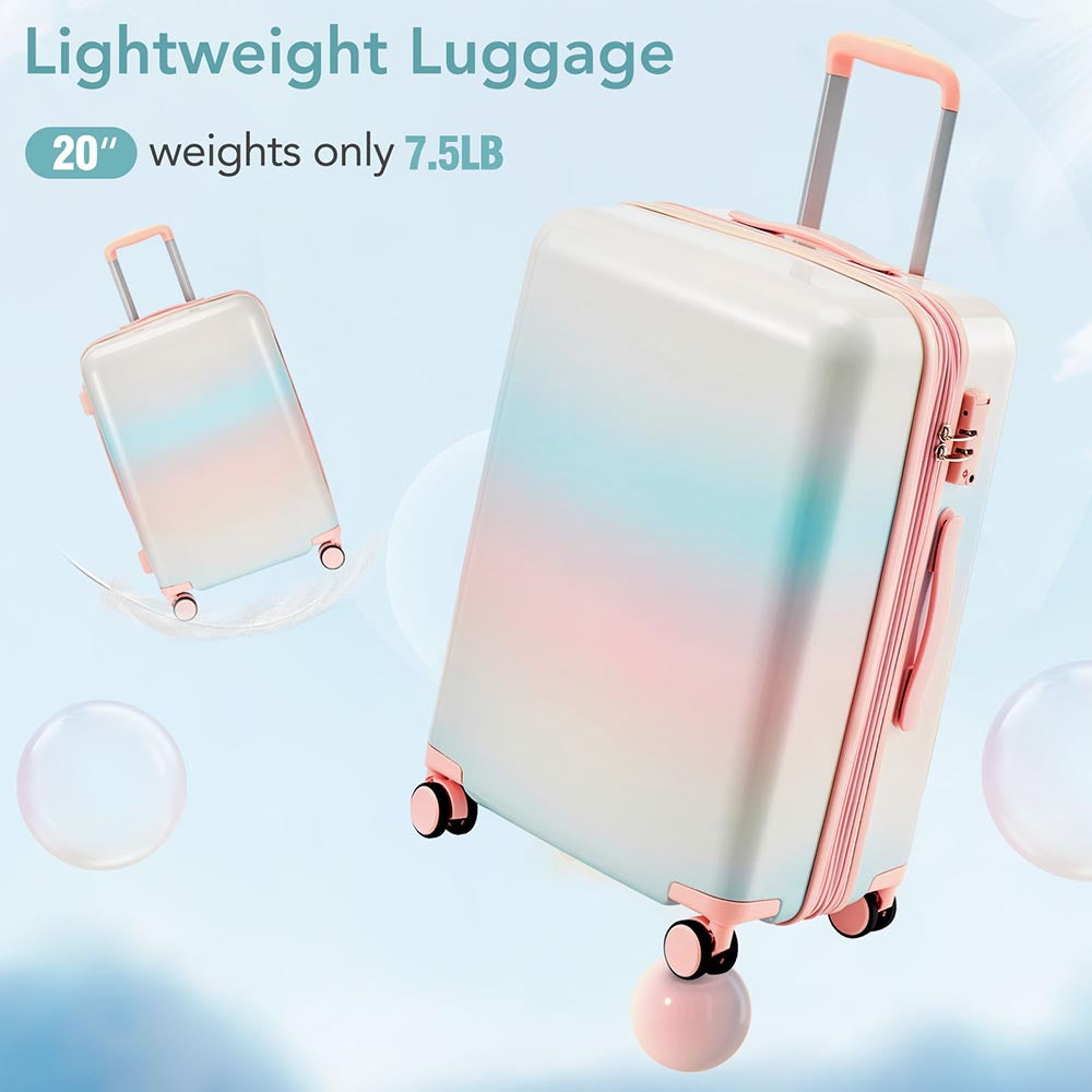 3 Piece Lightweight Hard-shell PC Luggage Sets double spinner 8 wheels Suitcase with TSA Lock - Rainbow White_12
