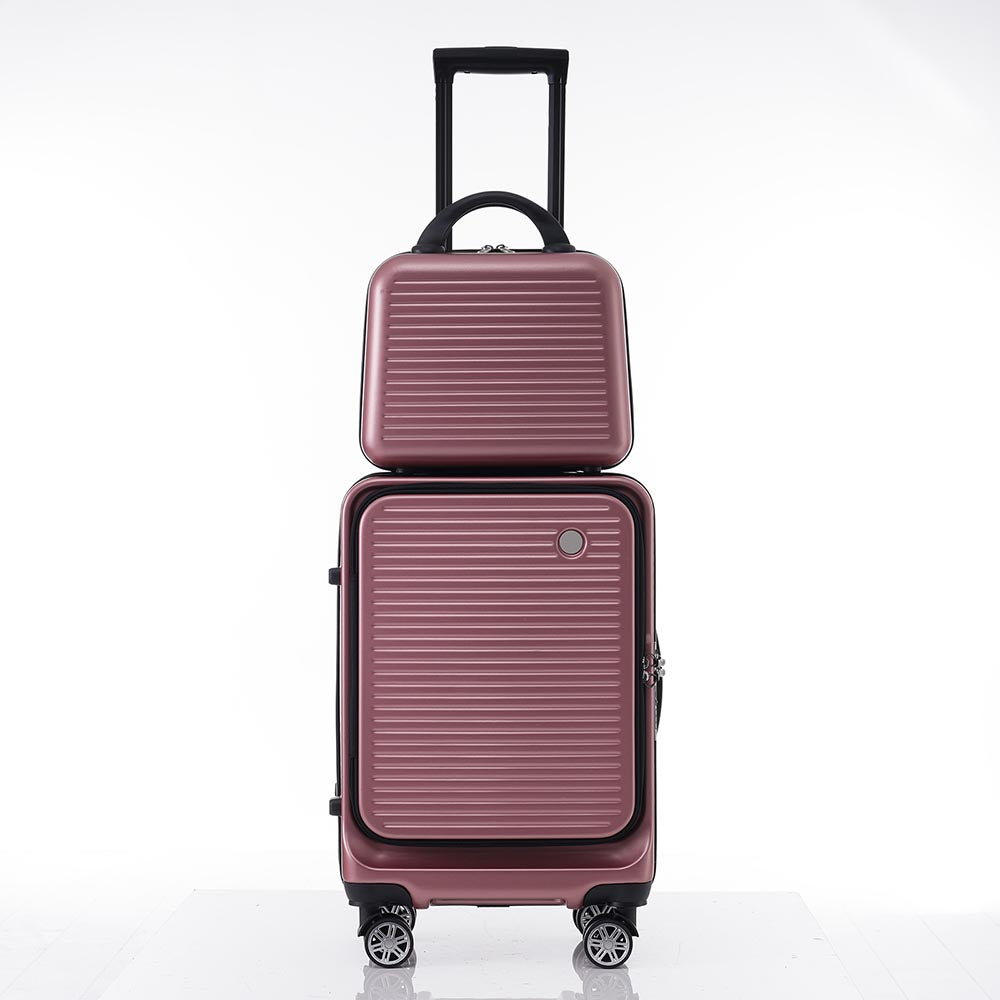 20 Inch Front Open Luggage Lightweight Suitcase with Front Pocket and USB Port - Rose Gold_2