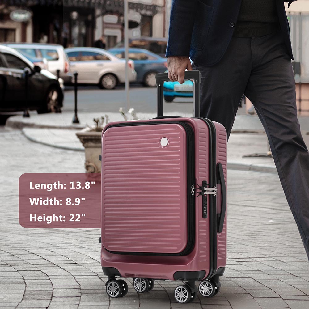 20 Inch Front Open Luggage Lightweight Suitcase with Front Pocket and USB Port - Rose Gold_13