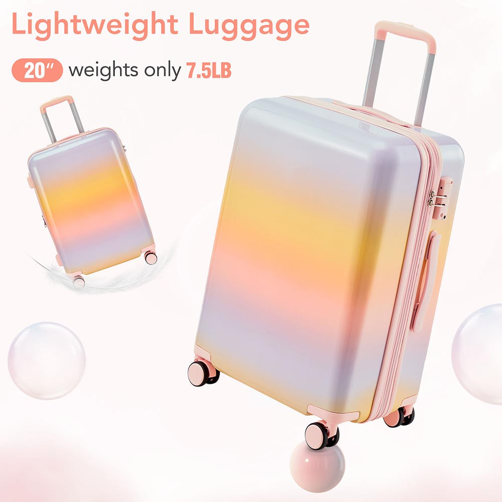 3 Piece Lightweight Hard-shell PC Luggage Sets double spinner 8 wheels Suitcase with TSA Lock - Rainbow Purple_8