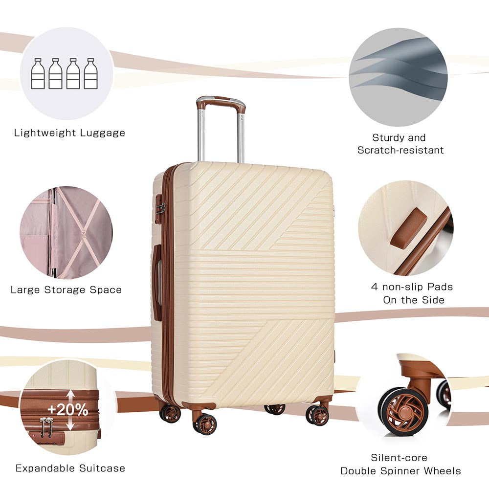 3-Piece Lightweight Hard-shell Luggage Set with Double Spinner Wheels and TSA Lock - Cream and Brown_15