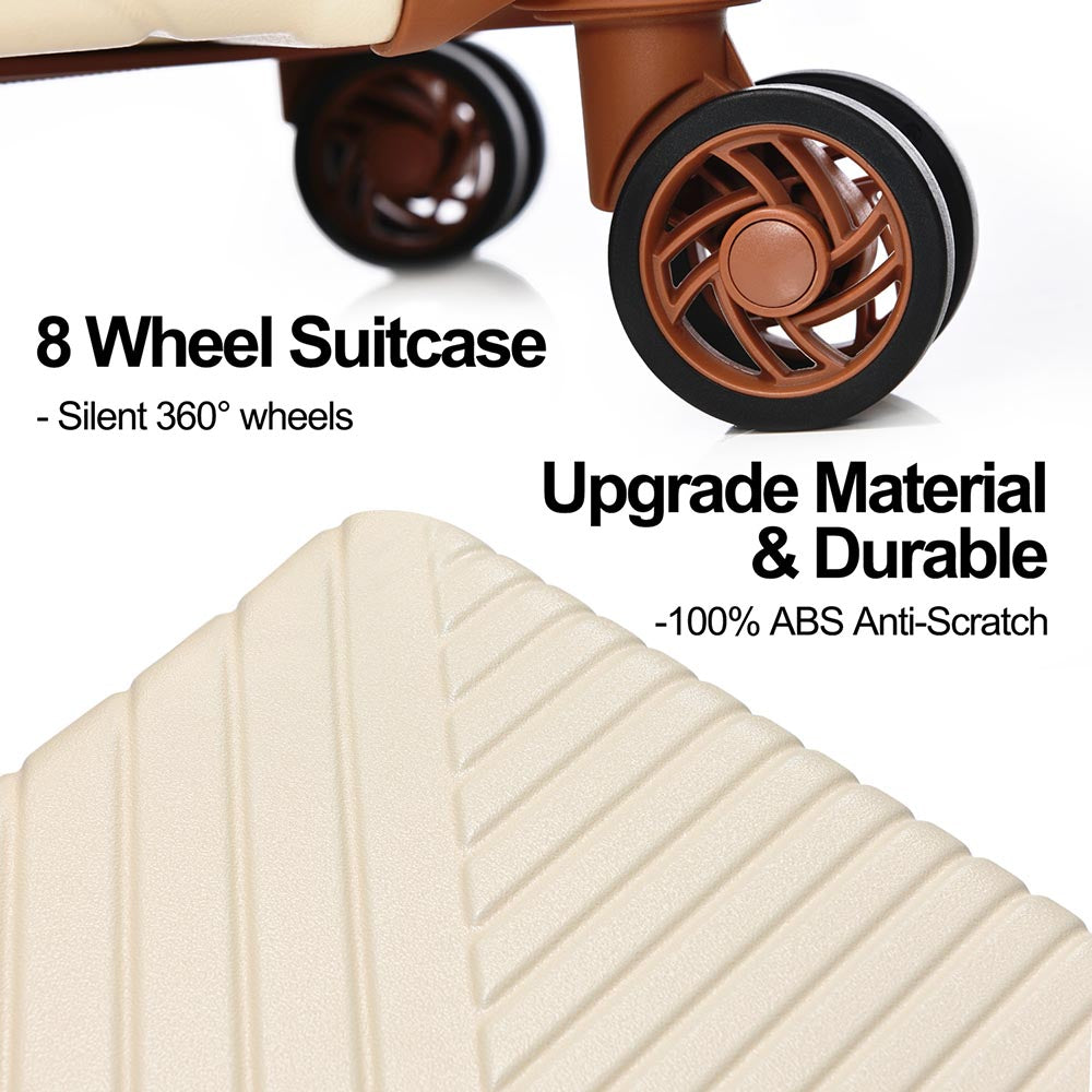 3-Piece Lightweight Hard-shell Luggage Set with Double Spinner Wheels and TSA Lock - Cream and Brown_11