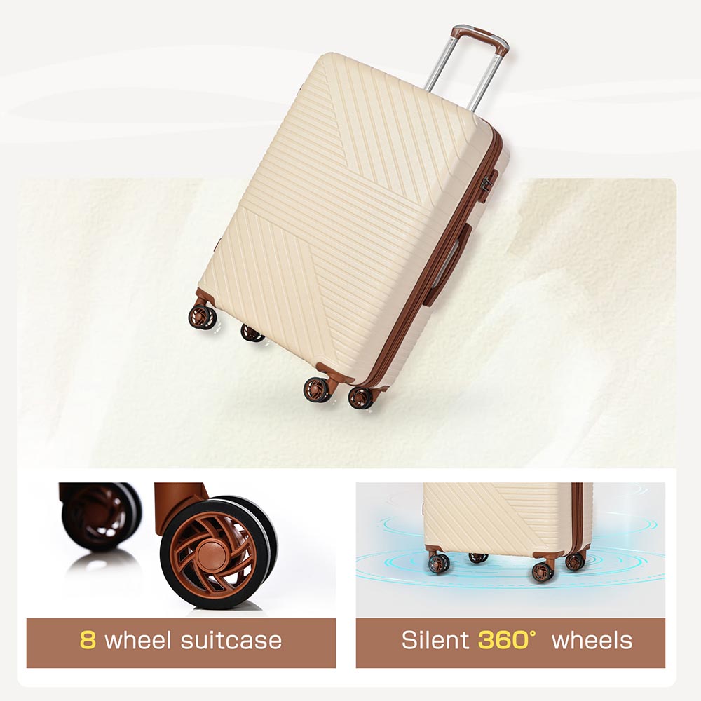 3-Piece Lightweight Hard-shell Luggage Set with Double Spinner Wheels and TSA Lock - Cream and Brown_16