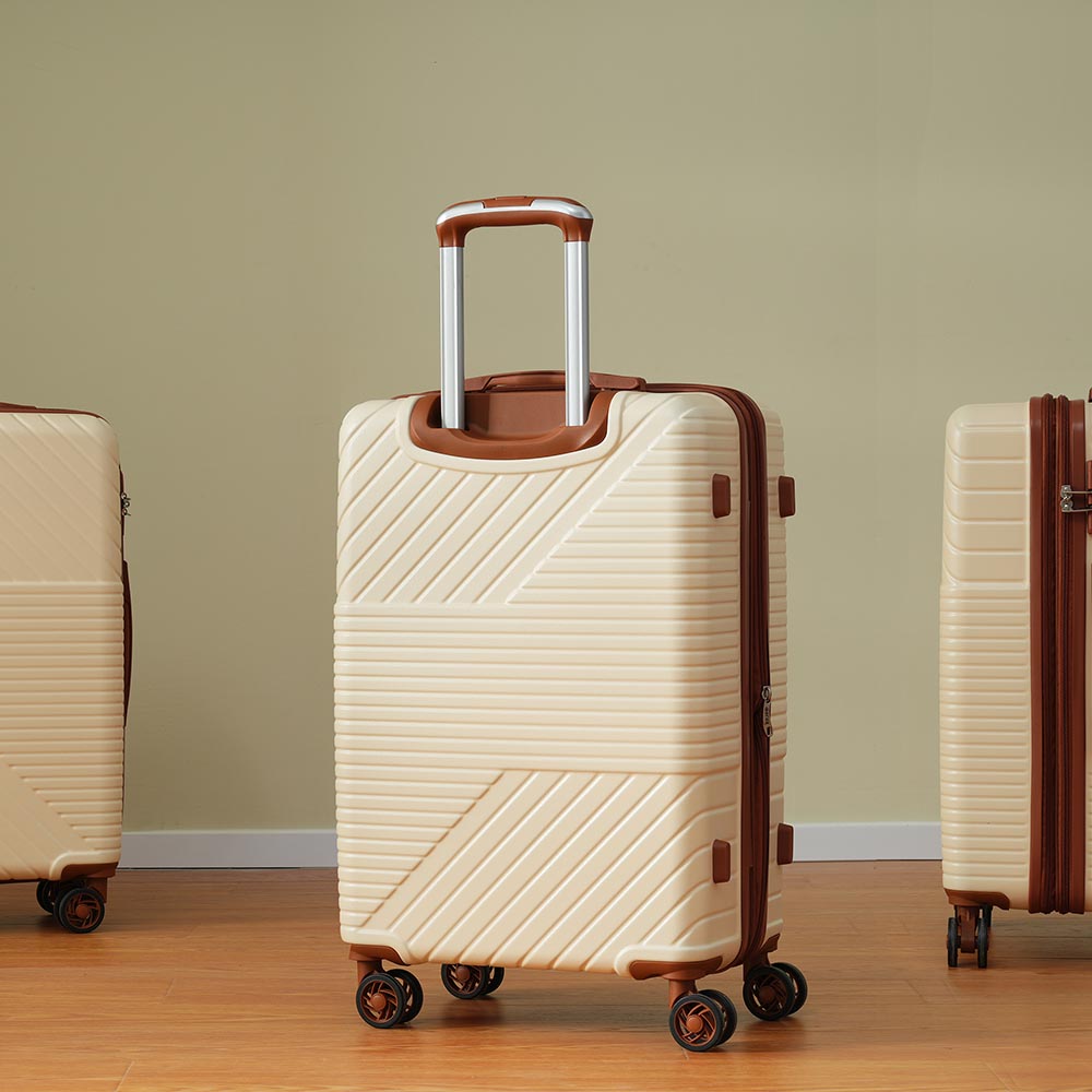 3-Piece Lightweight Hard-shell Luggage Set with Double Spinner Wheels and TSA Lock - Cream and Brown_13