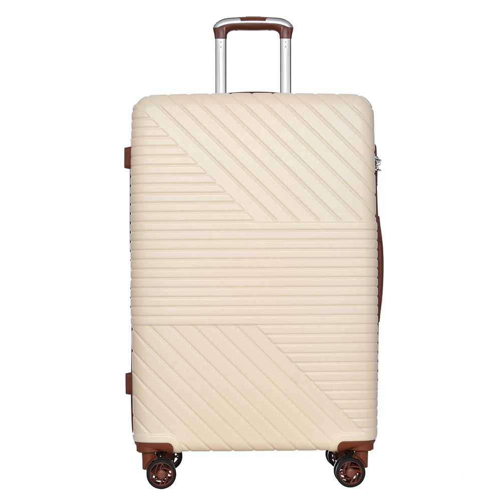 3-Piece Lightweight Hard-shell Luggage Set with Double Spinner Wheels and TSA Lock - Cream and Brown_2