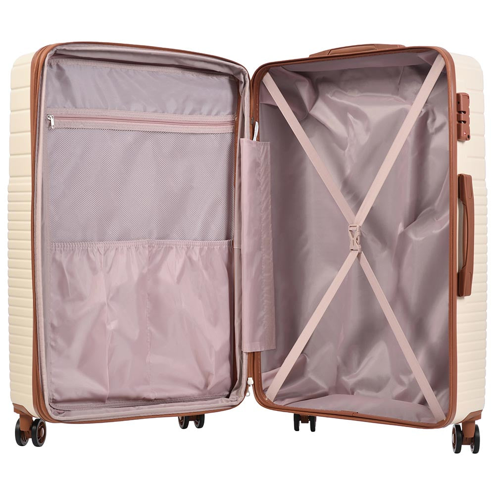 3-Piece Lightweight Hard-shell Luggage Set with Double Spinner Wheels and TSA Lock - Cream and Brown_3