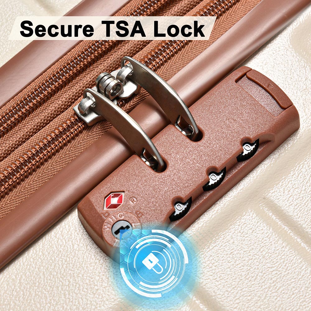 3-Piece Lightweight Hard-shell Luggage Set with Double Spinner Wheels and TSA Lock - Cream and Brown_14