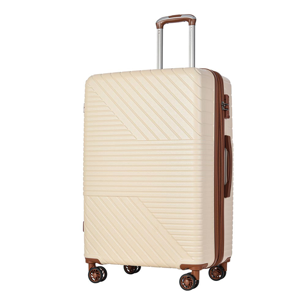3-Piece Lightweight Hard-shell Luggage Set with Double Spinner Wheels and TSA Lock - Cream and Brown_1
