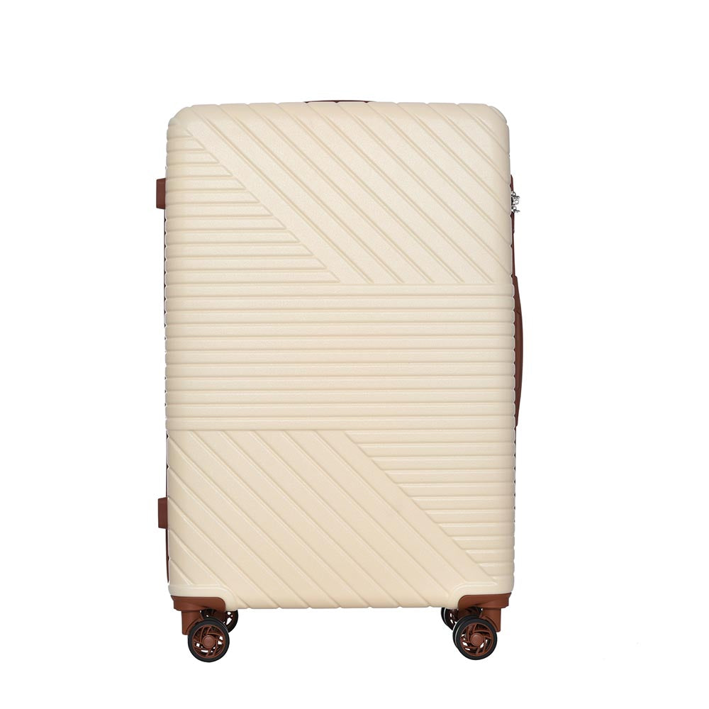 3-Piece Lightweight Hard-shell Luggage Set with Double Spinner Wheels and TSA Lock - Cream and Brown_4
