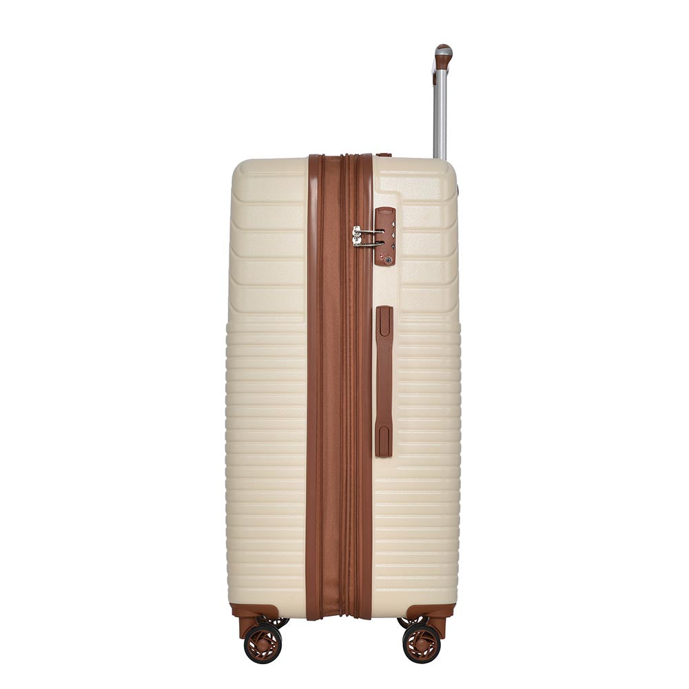 3-Piece Lightweight Hard-shell Luggage Set with Double Spinner Wheels and TSA Lock - Cream and Brown_7