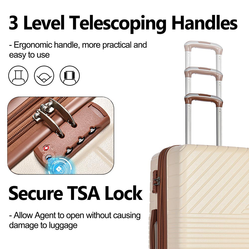 3-Piece Lightweight Hard-shell Luggage Set with Double Spinner Wheels and TSA Lock - Cream and Brown_10