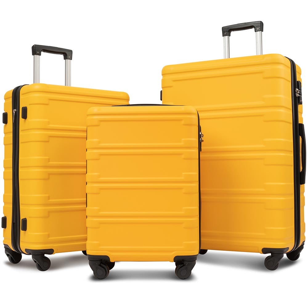 Set of 3 Hard-shell Lightweight Spinner Suitcase with TSA Lock - Yellow_1