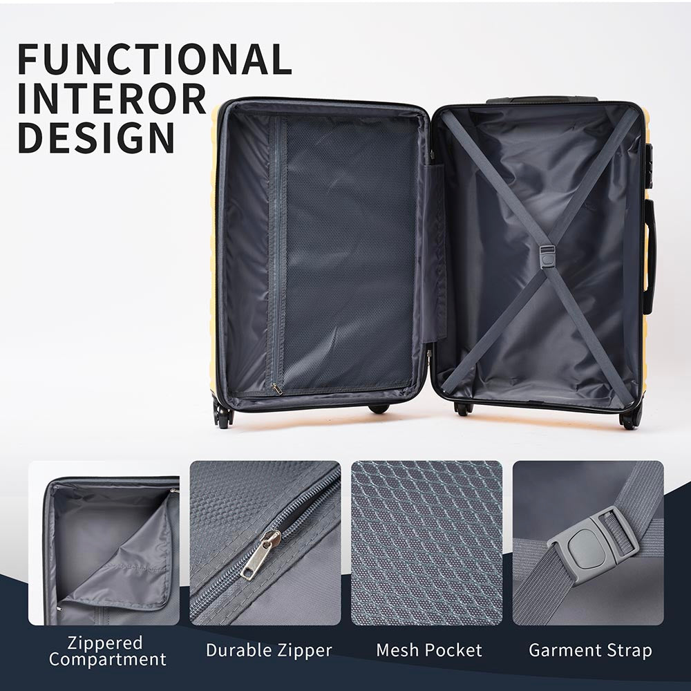 Set of 3 Hard-shell Lightweight Spinner Suitcase with TSA Lock - Yellow_8