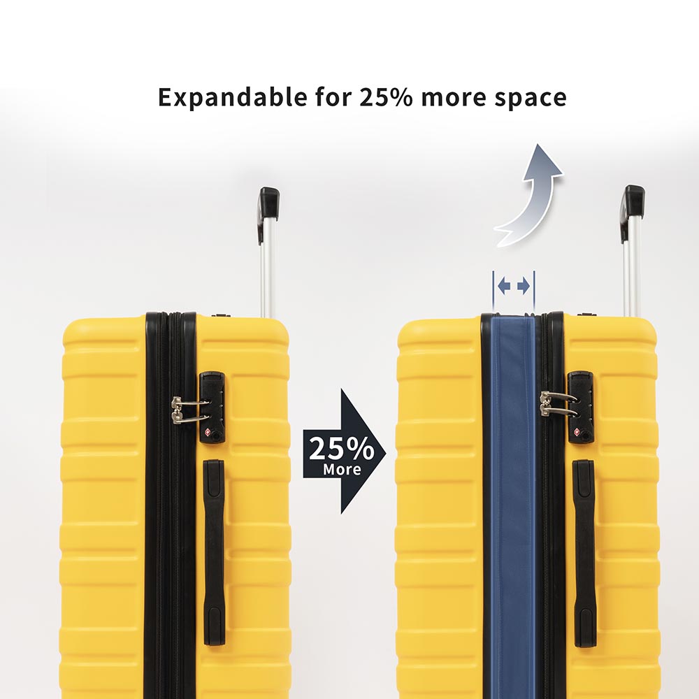 Set of 3 Hard-shell Lightweight Spinner Suitcase with TSA Lock - Yellow_5