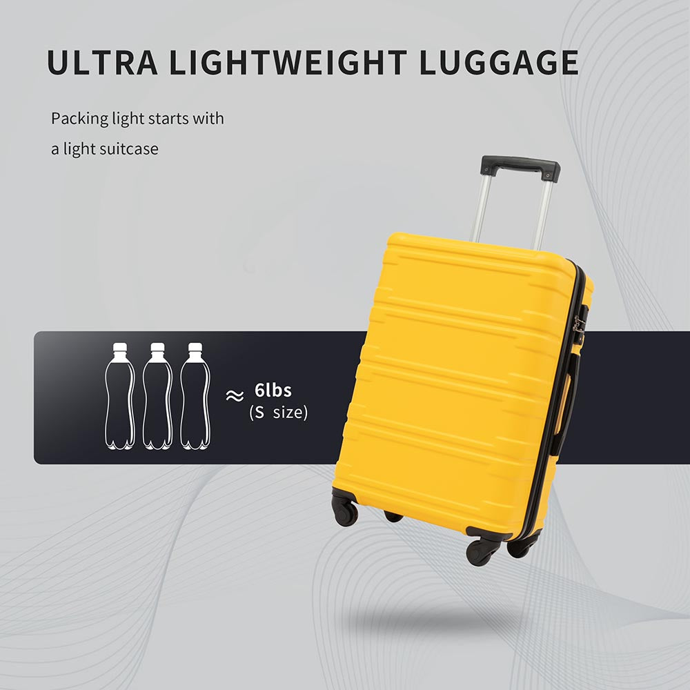 Set of 3 Hard-shell Lightweight Spinner Suitcase with TSA Lock - Yellow_10