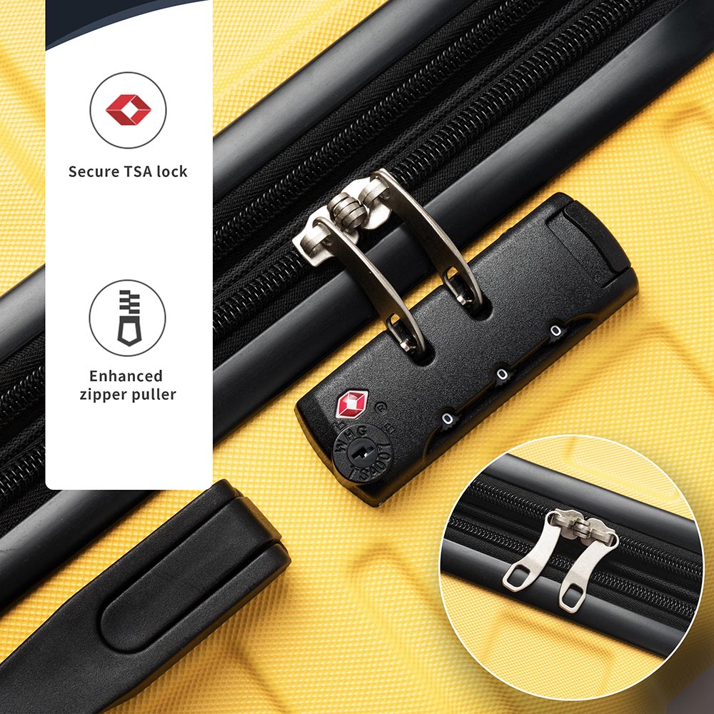 Set of 3 Hard-shell Lightweight Spinner Suitcase with TSA Lock - Yellow_14
