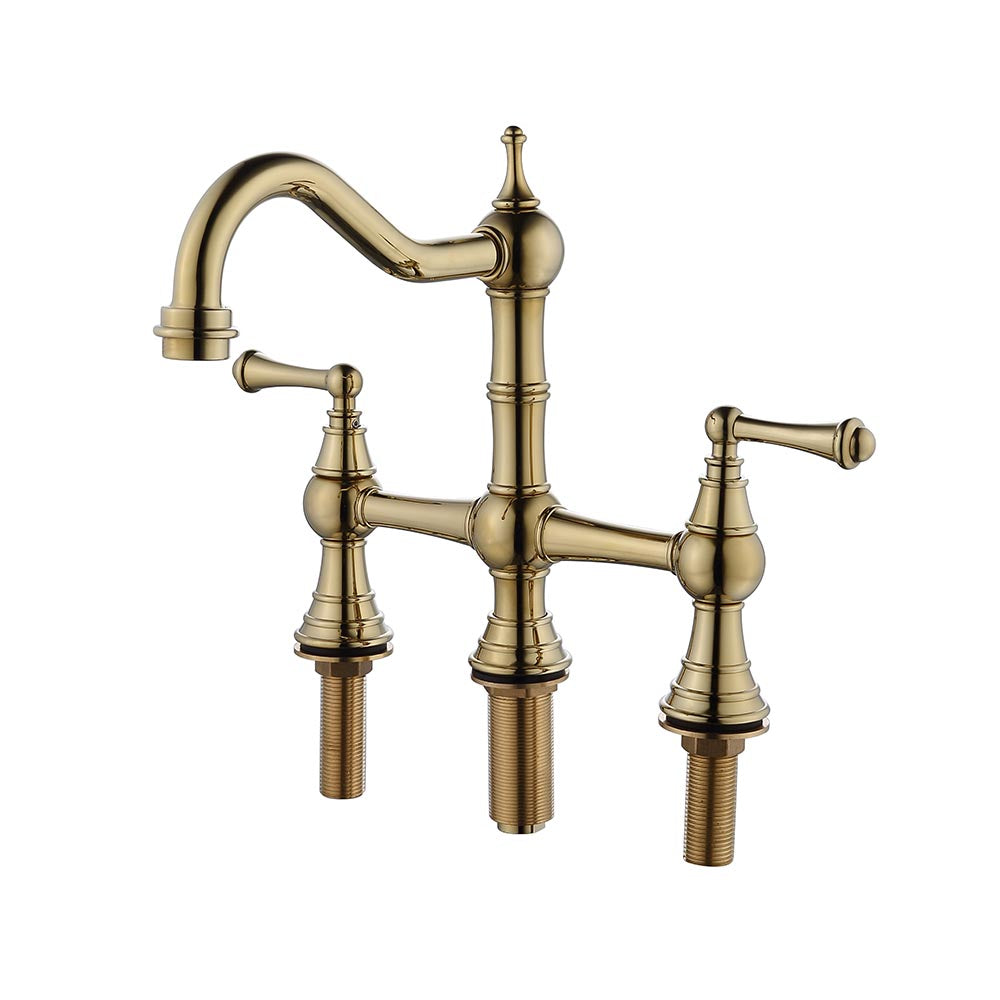 Bridge Dual Handles Kitchen Faucet With Pull-Out Side Spray - Gold_0