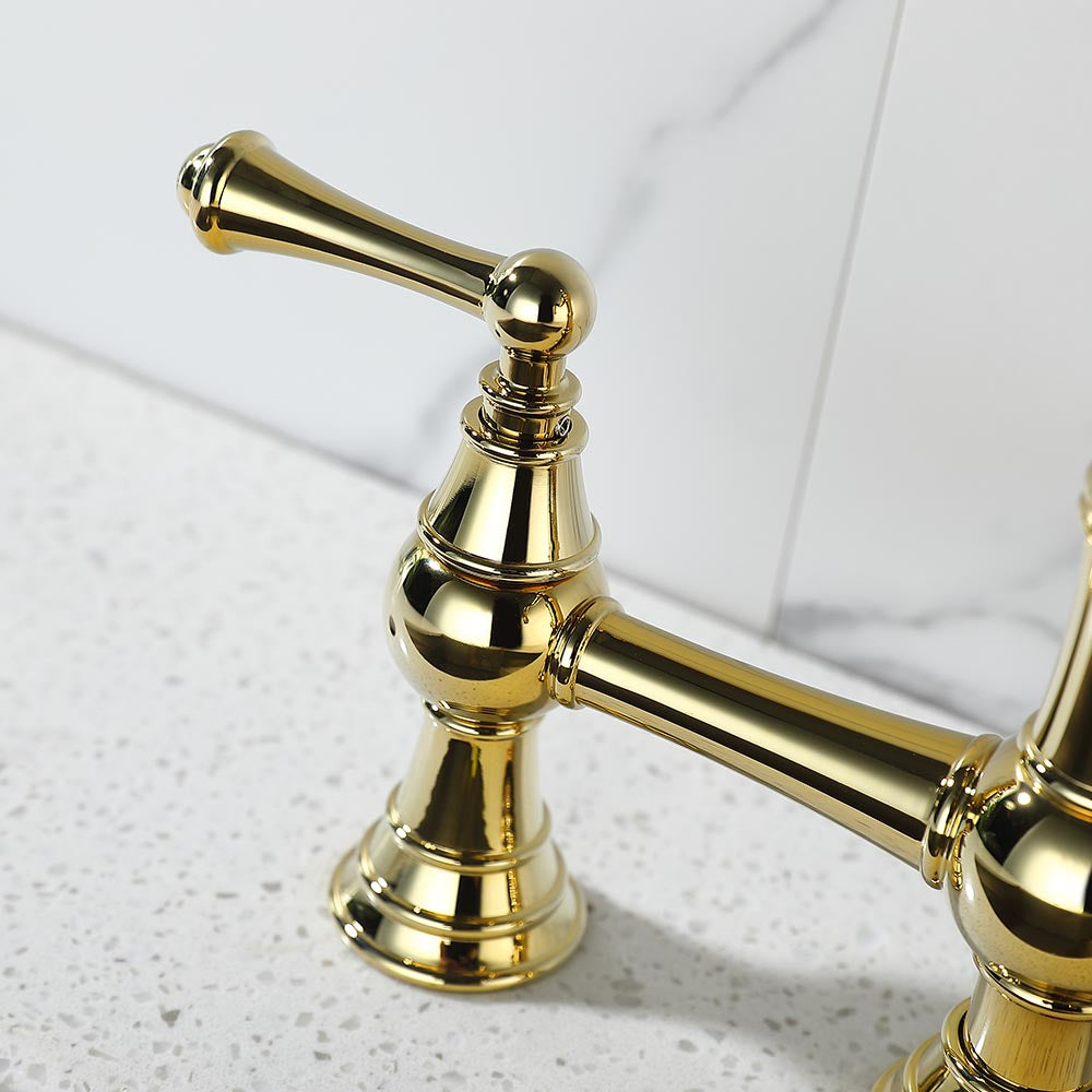 Bridge Dual Handles Kitchen Faucet With Pull-Out Side Spray - Gold_4