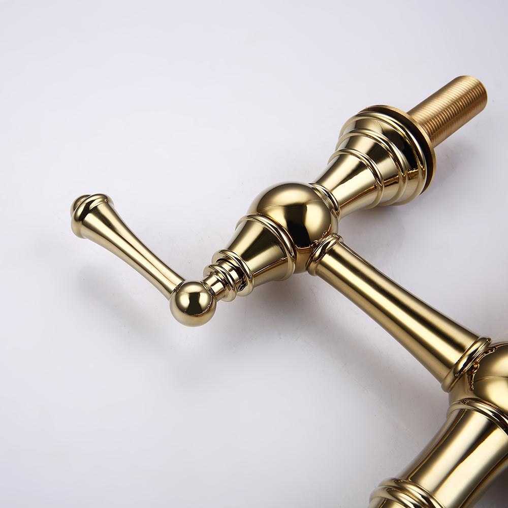Bridge Dual Handles Kitchen Faucet With Pull-Out Side Spray - Gold_5