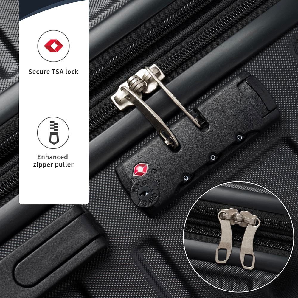 Set of 3 Hard-shell Lightweight Spinner Suitcase with TSA Lock - Black_17