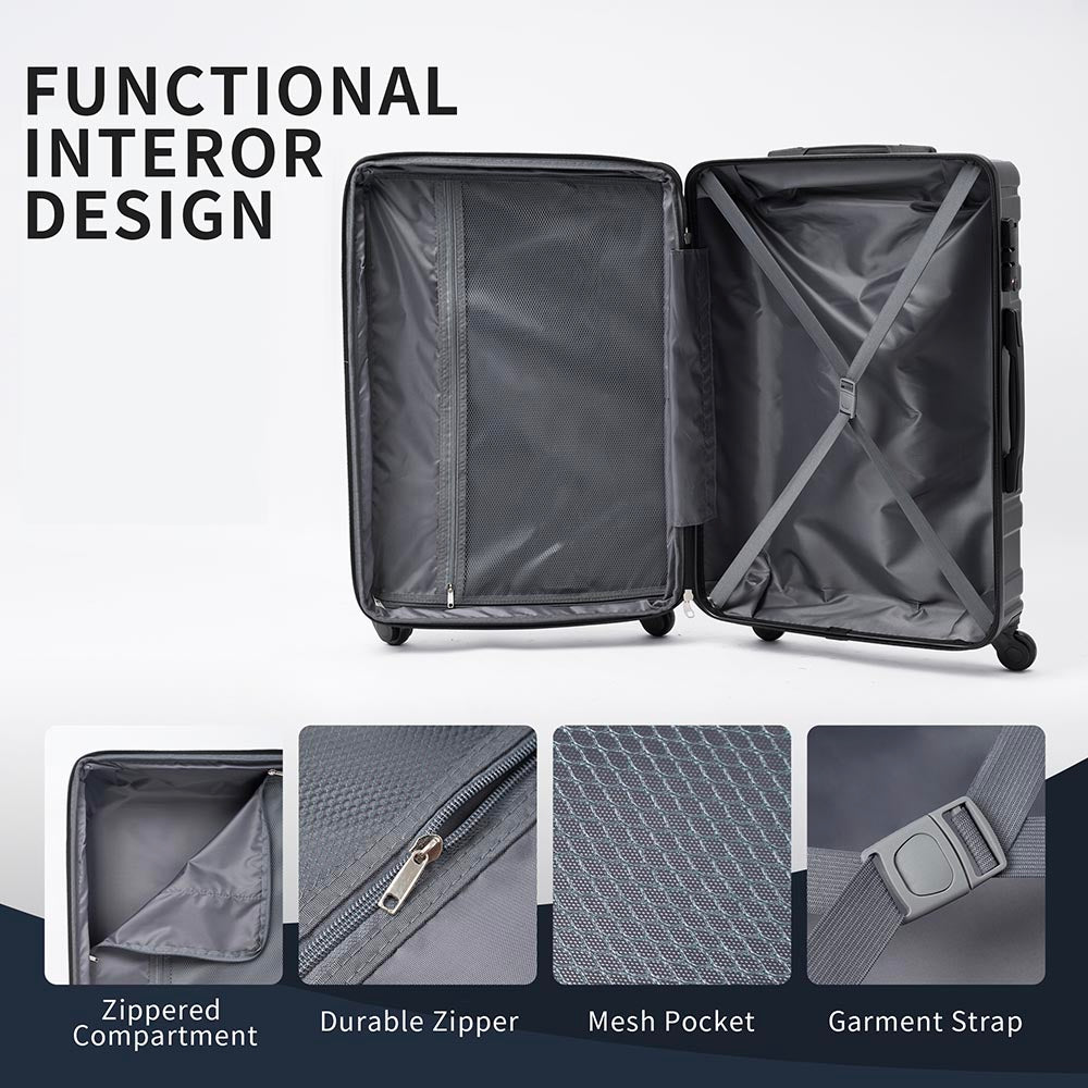 Set of 3 Hard-shell Lightweight Spinner Suitcase with TSA Lock - Black_7