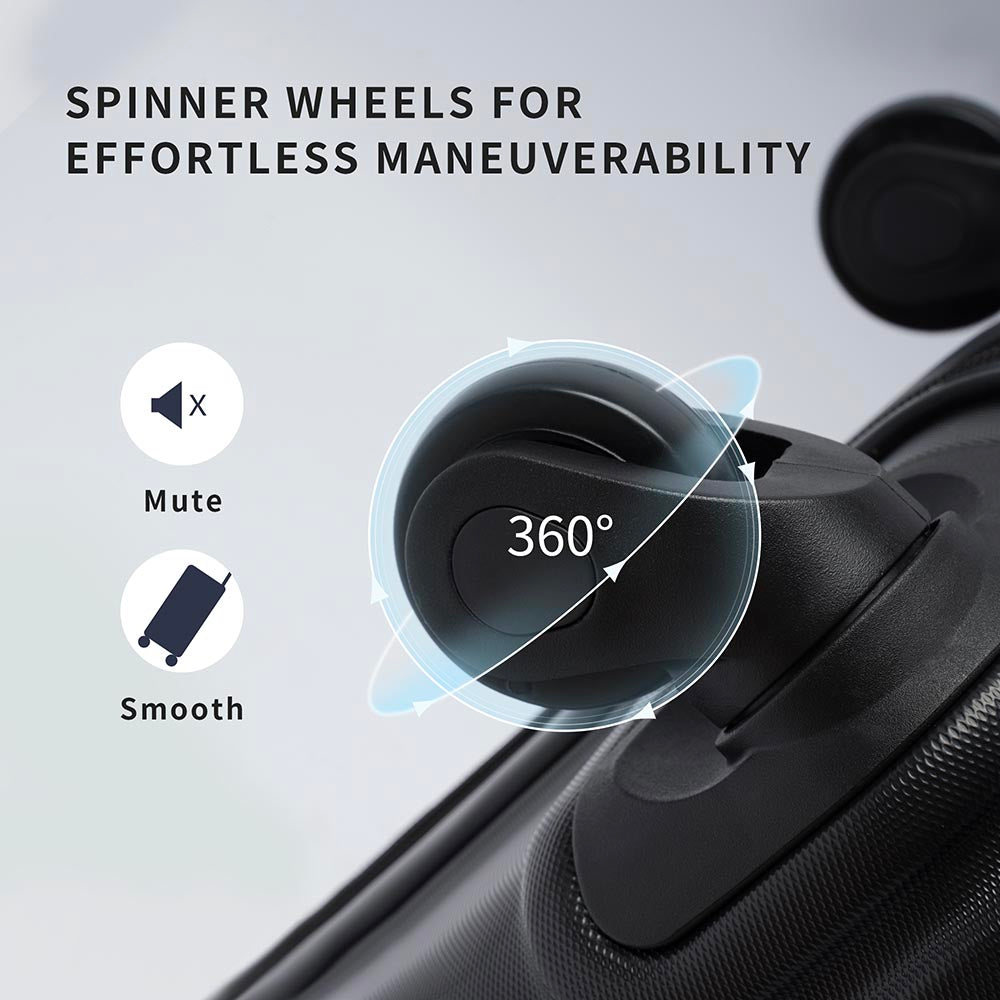 Set of 3 Hard-shell Lightweight Spinner Suitcase with TSA Lock - Black_15