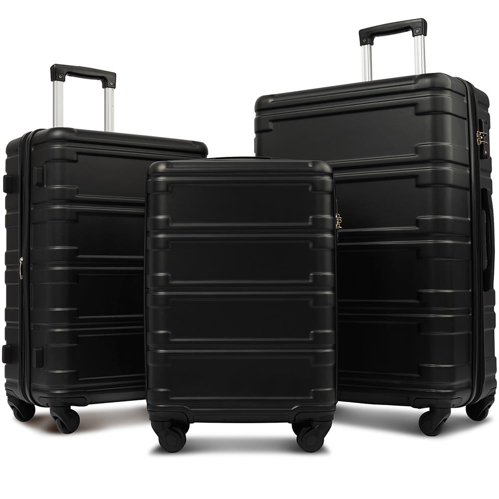 Set of 3 Hard-shell Lightweight Spinner Suitcase with TSA Lock - Black_1