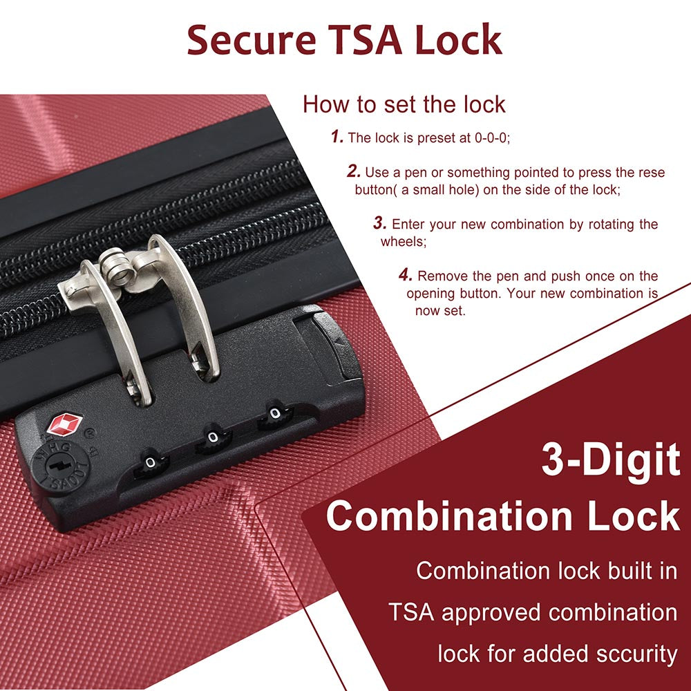 3-Piece Lightweight Hard-shell Spinner Luggage Set with TSA Lock - Red_8