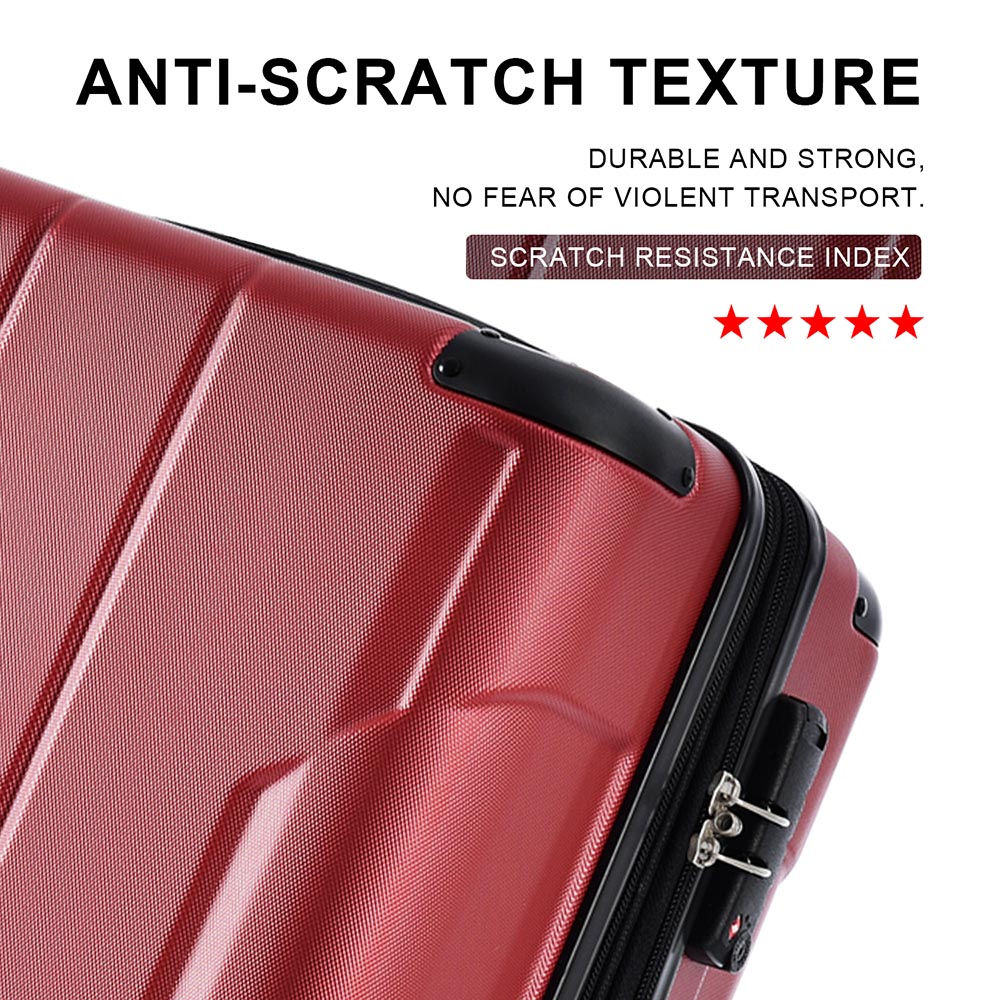 3-Piece Lightweight Hard-shell Spinner Luggage Set with TSA Lock - Red_3