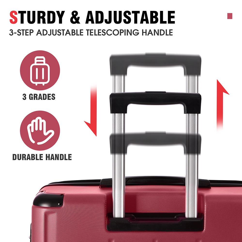 3-Piece Lightweight Hard-shell Spinner Luggage Set with TSA Lock - Red_11