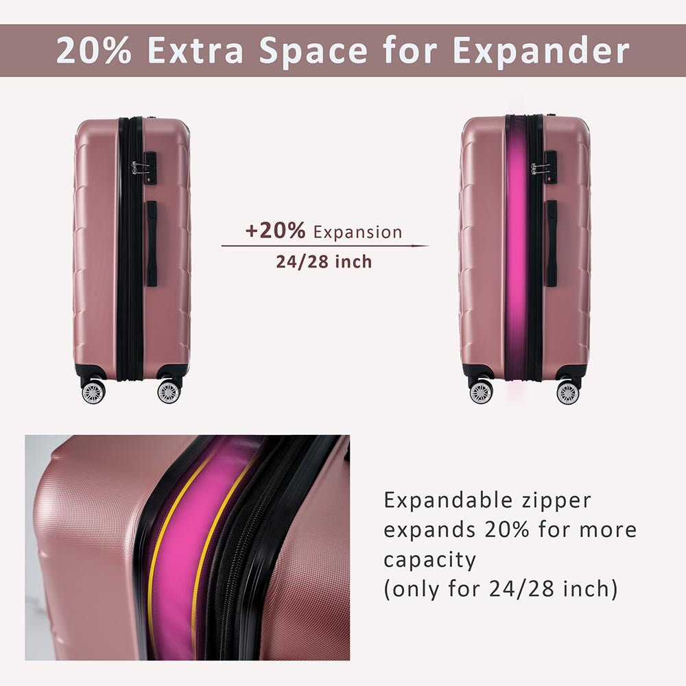 Set of 3 Lightweight Suitcase with TSA Lock and Spinner Wheels - Rose Gold_10