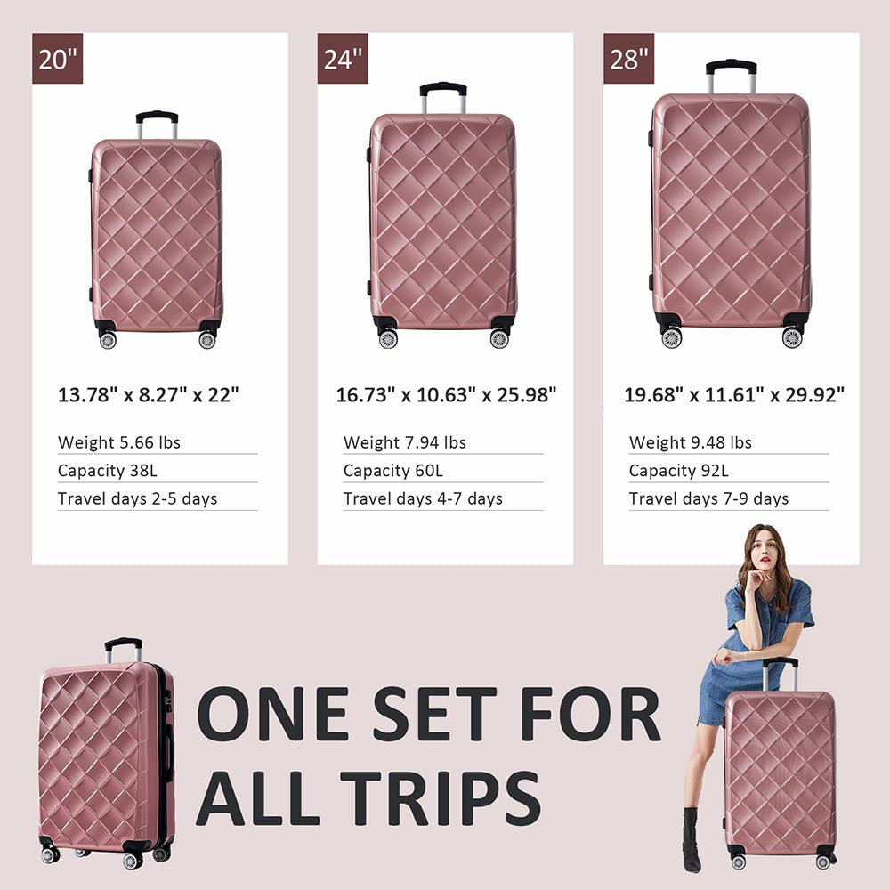 Set of 3 Lightweight Suitcase with TSA Lock and Spinner Wheels - Rose Gold_9